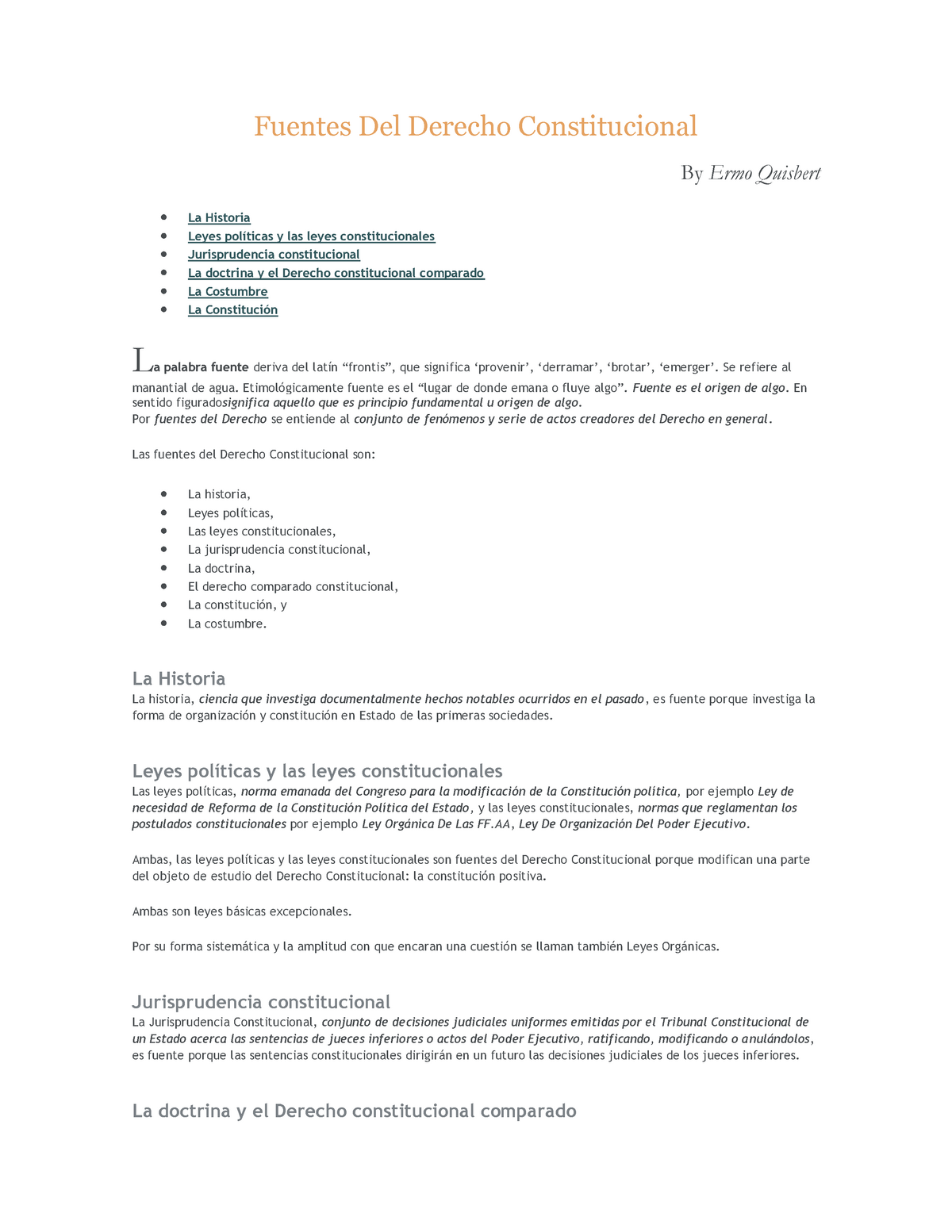 Fuentes Del Derecho Constitucional (Artículo) Ermo Quisbert